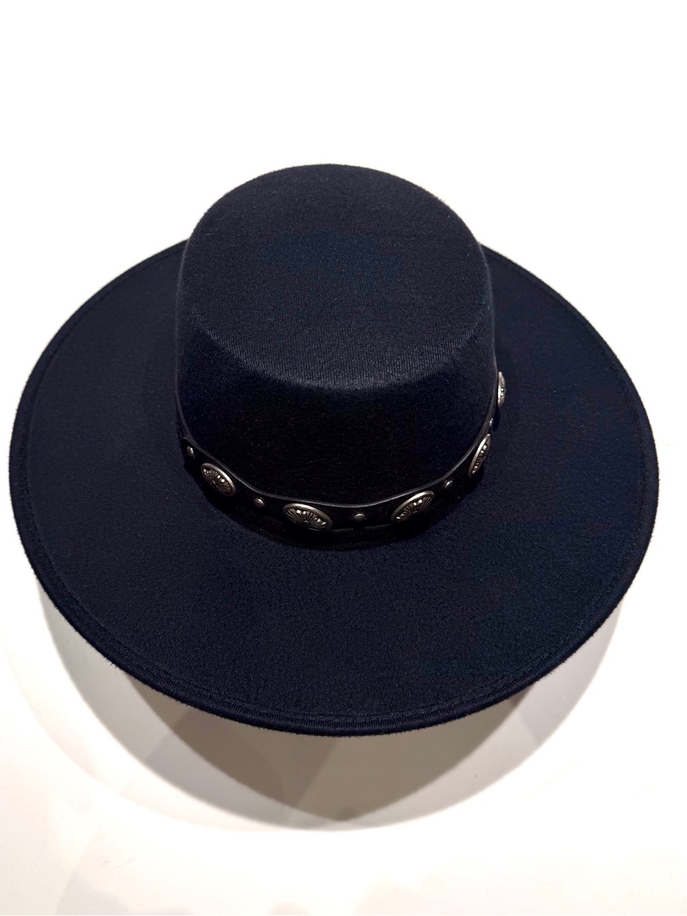 Black Wide Brim Hat with Concho Band - Women Medium
